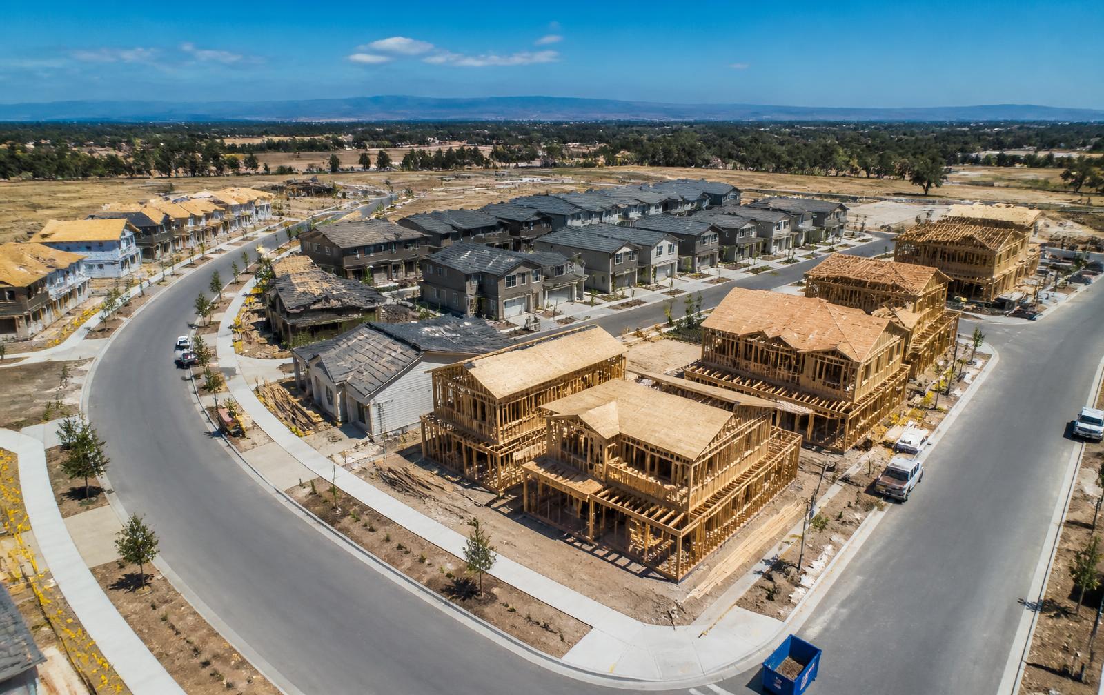 Aerial progress photo of homes under construction